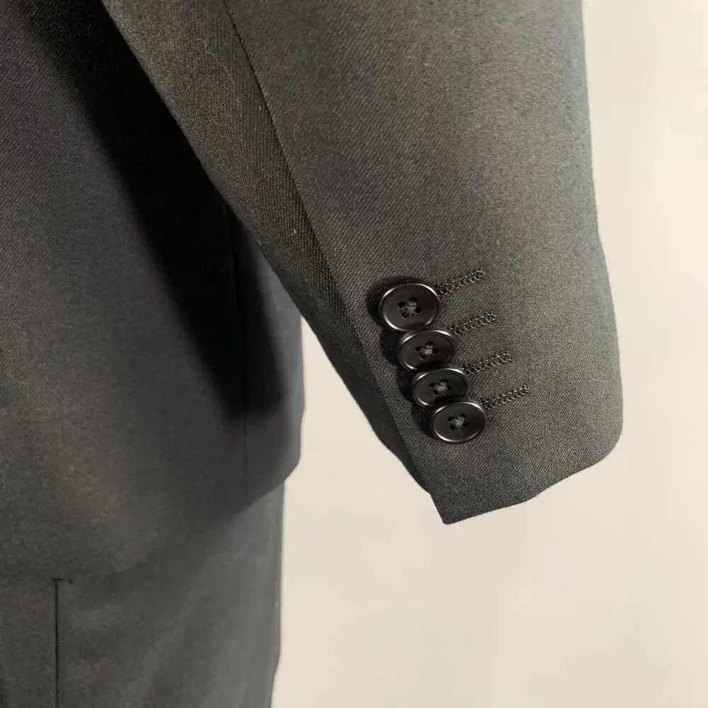 THEORY Chest Size 42 Black Solid Wool Notch Lapel 36 35 Suit